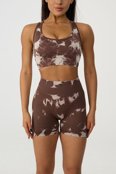 Crisscross Printed Tank and Shorts Active Set Active Wear Trendsi Chestnut / S