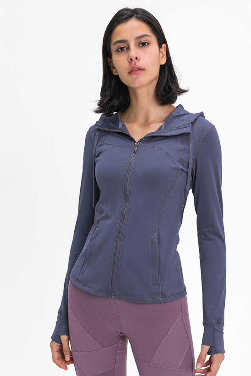 Zip Up Drawstring Detail Hooded Sports Jacket Active Wear Trendsi Periwinkle / 4