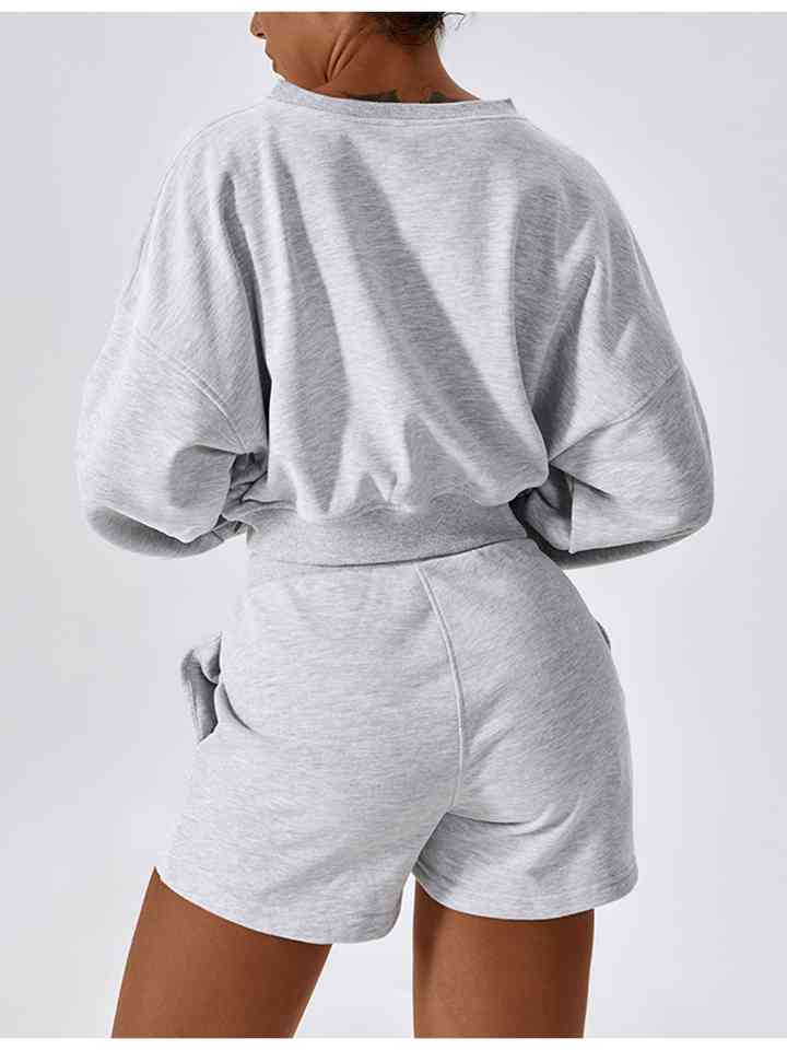 V-Neck Dropped Shoulder Sports Sweatshirt Active Wear Trendsi