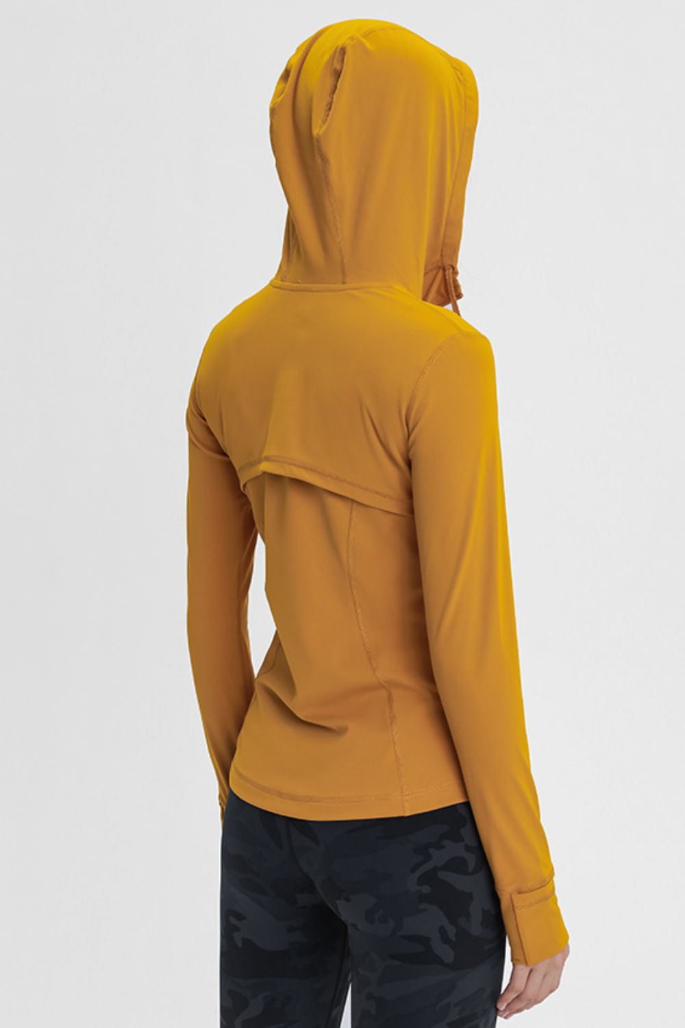 Zip Up Drawstring Detail Hooded Sports Jacket Active Wear Trendsi