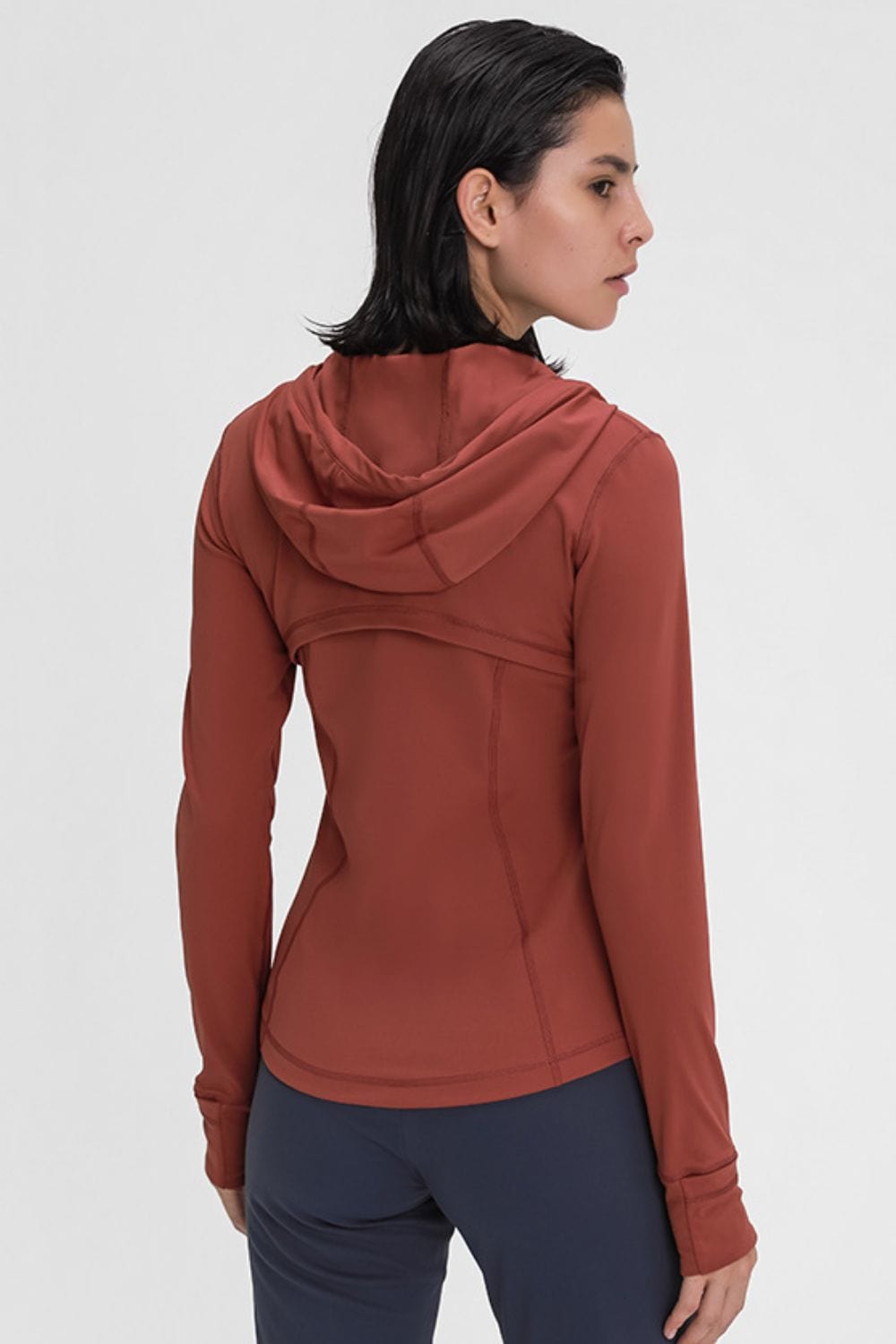 Zip Up Drawstring Detail Hooded Sports Jacket Active Wear Trendsi