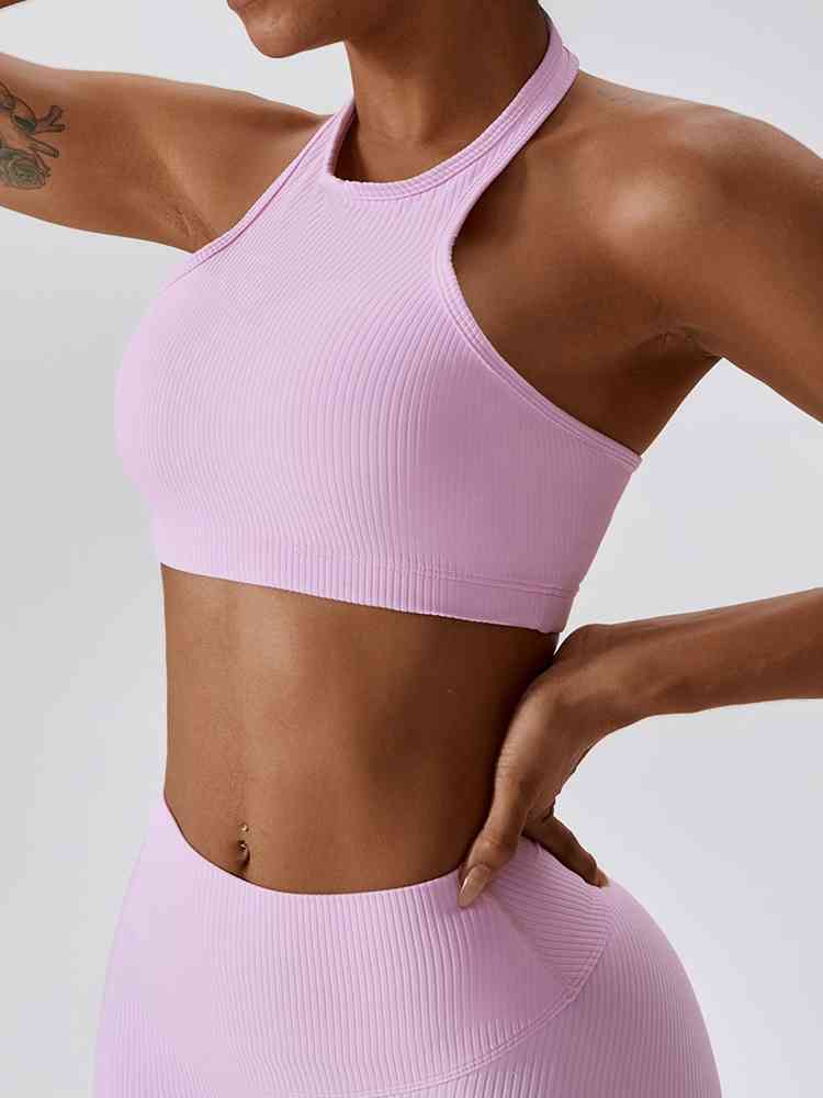 Halter Neck Sleeveless Cropped Tank Top Activewear Trendsi Blush Pink / S