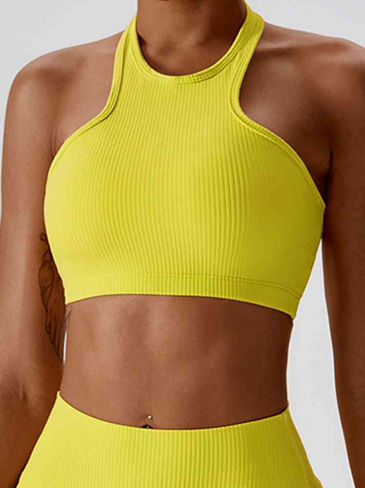 Halter Neck Sleeveless Cropped Tank Top Activewear Trendsi Chartreuse / S