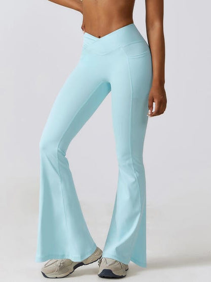 Flare Leg Active Pants with Pockets Activewear Trendsi Mint Blue / S