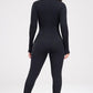 Zip Up Ribbed Long Sleeve Skinny Active Jumpsuit Alpha C Apparel Sports Trendsi