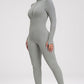 Zip Up Ribbed Long Sleeve Skinny Active Jumpsuit Alpha C Apparel Sports Trendsi