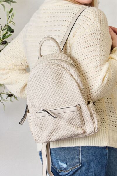 SHOMICO PU Leather Woven Backpack Trendsi BEIGE / One Size