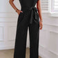 Tie Waist V-Neck Short Sleeve Jumpsuit Trendsi Black / S