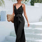 Tie Belt Spaghetti Strap Slit Jumpsuit Casual Trendsi