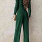 Belted Long Puff Sleeve V-Neck Jumpsuit Casual Wear Trendsi