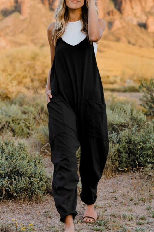 Alpha C Apparel V-Neck Sleeveless Jumpsuit with Pocket Casual Wear Trendsi Black / S