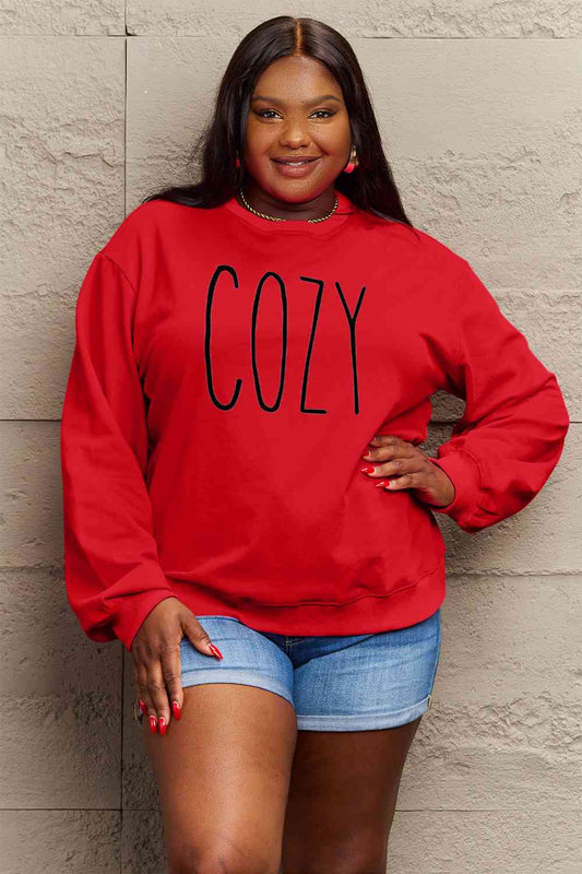 Simply Love Full Size COZY Graphic Sweatshirt Trendsi Deep Red / S