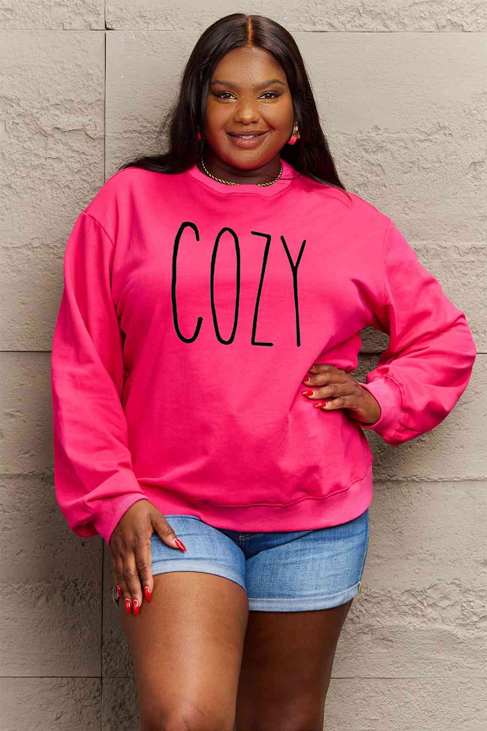 Simply Love Full Size COZY Graphic Sweatshirt Trendsi Hot Pink / S