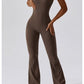 Cutout Wide Strap Bootcut Active Jumpsuit Jumpsuits Trendsi Coffee Brown / S