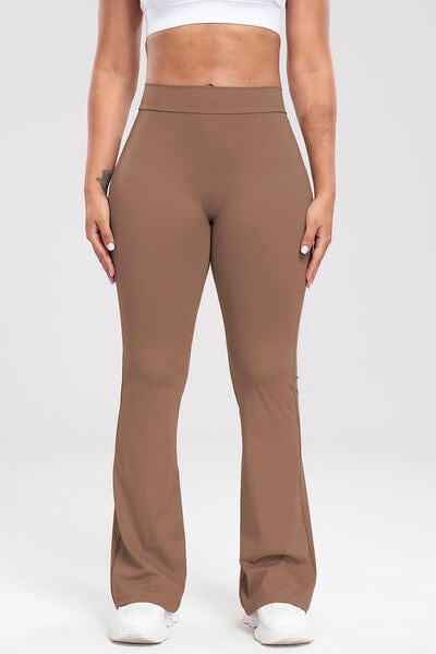 Ruched High Waist Bootcut Active Pants Leggings Trendsi Camel / S