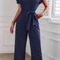 Tie Waist V-Neck Short Sleeve Jumpsuit Trendsi Navy / S