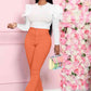 Leg-Of-Mutton Sleeve Top and Flare Pants Set Trendsi Orange / S