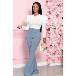 Leg-Of-Mutton Sleeve Top and Flare Pants Set Womenswear Hip Sets Trendsi