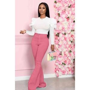 Leg-Of-Mutton Sleeve Top and Flare Pants Set Womenswear Hip Sets Trendsi