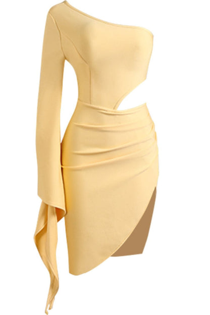 Cutout Split Flare Sleeve One-Shoulder Dress short dress Trendsi