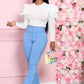 Leg-Of-Mutton Sleeve Top and Flare Pants Set Trendsi Sky Blue / S