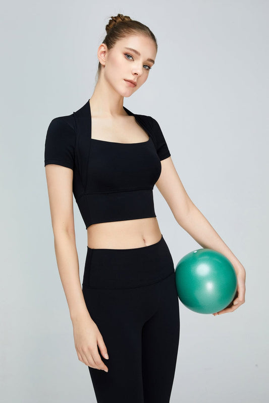 Short Sleeve Cropped Sports Top Women Clothes Trendsi Black / S