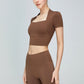 Short Sleeve Cropped Sports Top Women Clothes Trendsi Chocolate / S