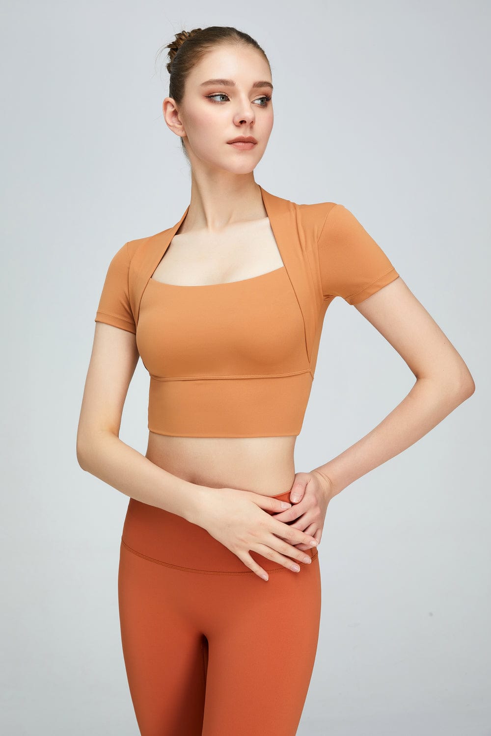 Short Sleeve Cropped Sports Top Women Clothes Trendsi Pumpkin / S