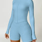 Zip Up Mock Neck Long Sleeve Active Outerwear Yoga Set Trendsi Pastel  Blue / S