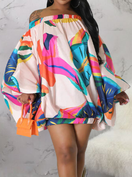 Alpha C Off-Shoulder Print Batwing Dress Dresses Wahool XL / Pink
