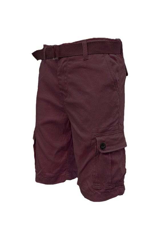 Weiv Mens Belted Cargo Shorts with Belt WEIV BURGUNDY / 2XL