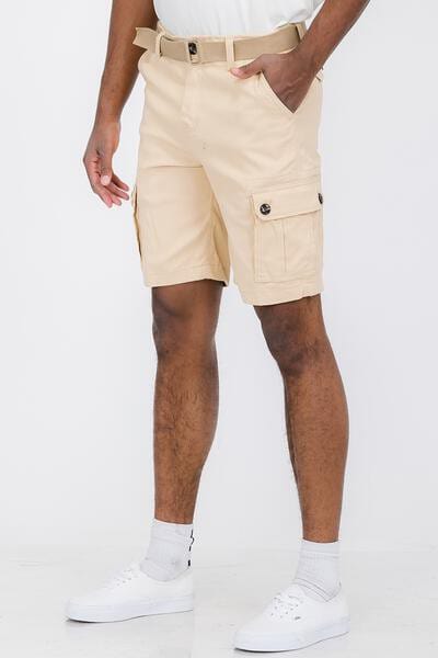 Weiv Mens Belted Cargo Shorts Pockets and Belt WEIV KHAKI / 30